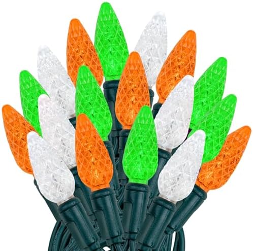 Novelty Lights 24FT 70 LED C6 Green, White, Orange St. Patrick's Day Lights by NoveltyLights-LightExperts