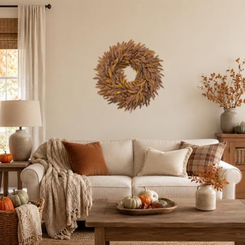 24 Inch Artificial Fall Wreath for Front Door, Autumn Olive Branch Wreathh - Image 6