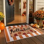 2pcs Hello Fall Doormats with Pumpkins Leaves Pattern Layered Autumn Front Porch Welcome Mat and Striped Crystal Velvet Layering Rug Non Slip Outdoor Entryway Flooring Decor for Thanksgiving - Image 3
