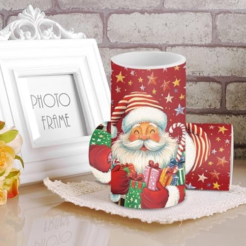 Red LED Candles with Remote Flickering Flameless Candles Santa Claus Stars Battery Operated Fake Pillar Candles Christmas Decorations for Bedroom Living Room Dining Room Table Decor - Image 4