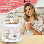 2 Tiered Tray Stand [Includes 3 Changeable Handles] - Rustic Cupcake Stand, Coffee Table Tiered Serving Tray for Kitchen Counter, Stunning Rustic Home Decor, Display Fruits, Plants, Candles (White) - Image 5