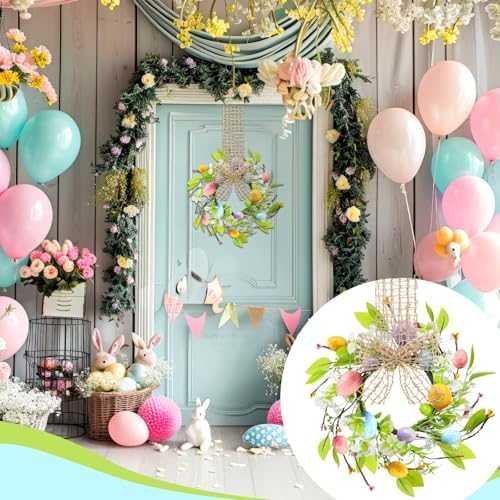 Dingion 8 Pcs 8" Small Easter Wreaths for Kitchen Cabinet Mini Spring Artificial Easter Egg Wreath with Ribbon Bow for Window Front Door Table Centerpiece Farmhouse Decor - Image 4