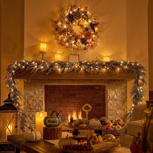 Valery Madelyn 9ft Artificial Norfolk Pine Fall Garland for Mantle - Image 4