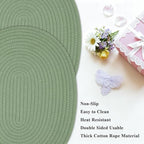 Oval Woven Placemats Set of 6, Boho Cotton Rope Braided Table Mats, 17x13 Inches Non Slip Heat Resistant Place Mats for Dining Room, Thick Hot Pads for Farmhouse Kitchen Table Decor. (Green) - Image 3