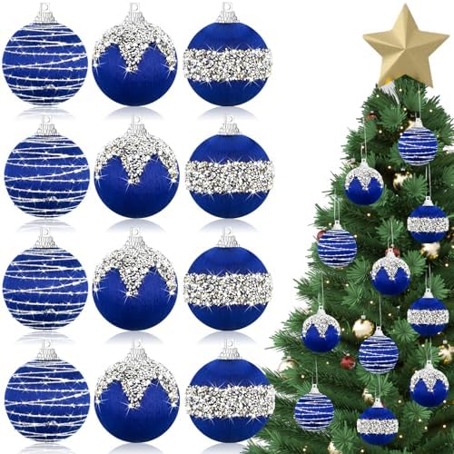 Shappy 12 Pcs Christmas Ball Tree Ornaments Silk Satin 3.15 Inch, Navy Blue by Shappy