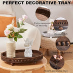 HouseJoy Decorative Tray for Coffee Table, 16×11.8in Wood Beaded Decor Tray - Image 3