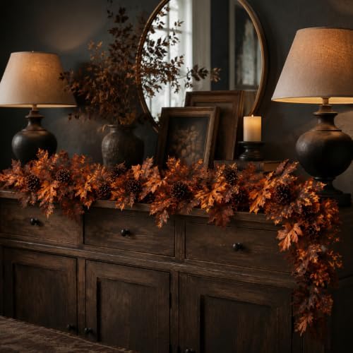 2 Pcs 6 ft Fall Mantle Garland Neutral Halloween Autumn Home Decor - Image 4