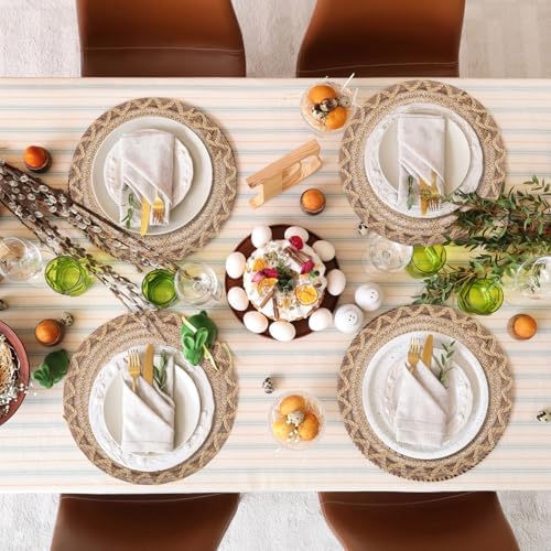 15 Inch Round Woven Placemat Set of 12 Openwork Burlap Boho Charger - Image 4