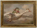 Gold Framed Frog Riding Goose Wall Art, Whimsical Canvas Print, 16x12 by Qzzrin