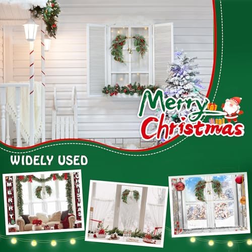 Christmas Wreath for Front Door Artificial Half Circle Wreaths with Bell Pine Cones Red Berries Eucalyptus Leaves Outdoor Wreath for Farmhouse Front Porch Window Christmas Decorations - Image 5