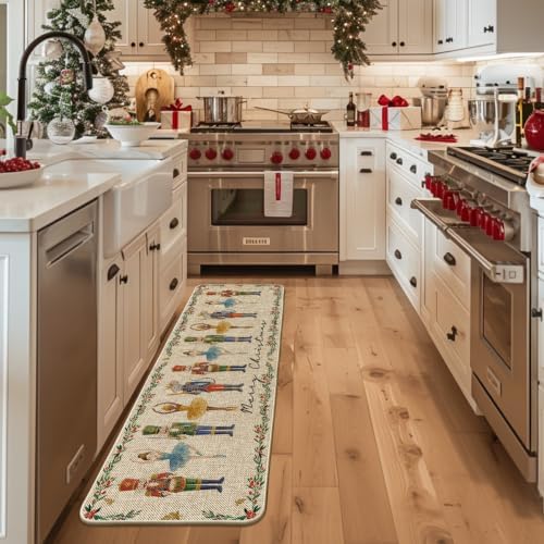 Artoid Mode Watercolor Nutcrackers Merry Christmas Welcome Decorative Doormat, Seasonal Winter Low-Profile Rug Runner Mat for Indoor Outdoor 24x72 Inch - Image 4