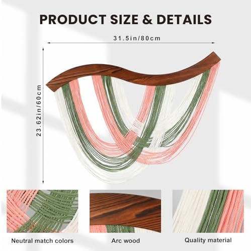 Blush Pink, Sage Green & White Macrame Wall Hanging Dip Dyed Yarn Wall Art - Image 3