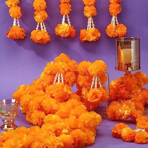 Giegxin 10 Pack Marigold Garland 5 ft Artificial Orange Diwali - Image 3
