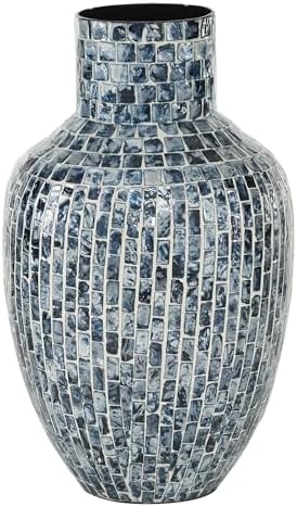 Deco 79 Mother of Pearl Shell Handmade Vase, 9" x 9" x 16", Blue by Unknown