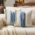 Aeckself Boho Chenille Tufted Throw Pillow Covers 18x18 Inch Set of 2, Farmhouse Decorative Striped Square Pillow Covers Accent Neutral Pillowcase for Living Room Couch Bed, Blue by AECKSELF
