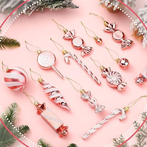 96 Pcs Christmas Tree Ornaments Rose Gold Candy Ball Ornament - Image 3