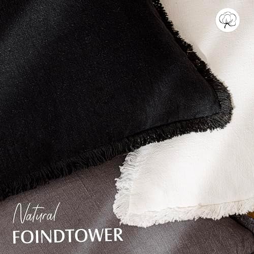 Foindtower Decorative Linen Fringe Throw Pillow Covers 26×26 Inch,Black - Image 4