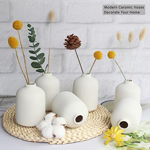 YANLING Small White Vase for Decor, 6 Pack Ceramic Vases for Pampas Grass - Image 3