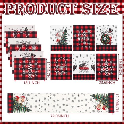 Newtay 13 Pcs Christmas Table Runner Placemats and Dining Chair Cover Set - Image 3