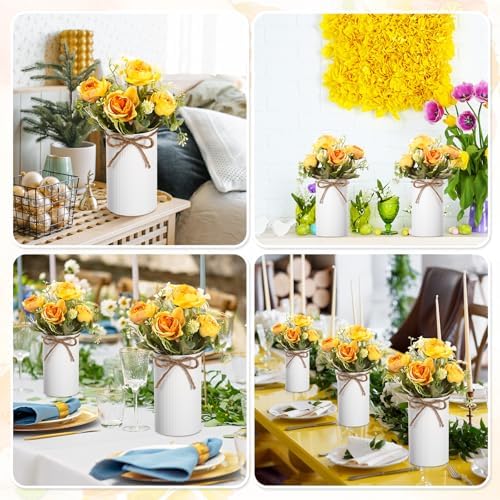 Domensi 6 Sets Wedding Centerpiece for Table Decoration Yellow Artificial Fake Rose Flower with Metal Vase Faux Silk Rose Bouquet Floral Arrangement for Bridal Shower Home Dining - Image 6