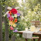 Svndlyn 24 Inch Lighted Floral Teardrop Swag with Timer, Peony and Roses - Image 5