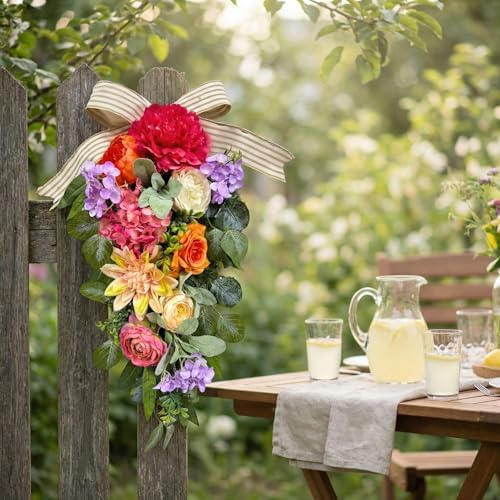 Svndlyn 24 Inch Lighted Floral Teardrop Swag with Timer, Peony and Roses - Image 5