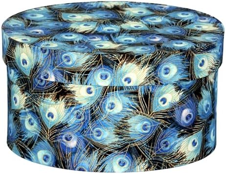 Sarah's Hat Boxes – Peacock Feathers Decorative Gift Box | Elegant Reusable Storage Boxes for Gifts, Keepsakes, Jewelry, or Special Items | Unique Printed Design by SarahsHatBoxes