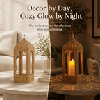 11.8 Inch Natural Rattan Decorative Lantern with LED Flameless Candle - Image 4