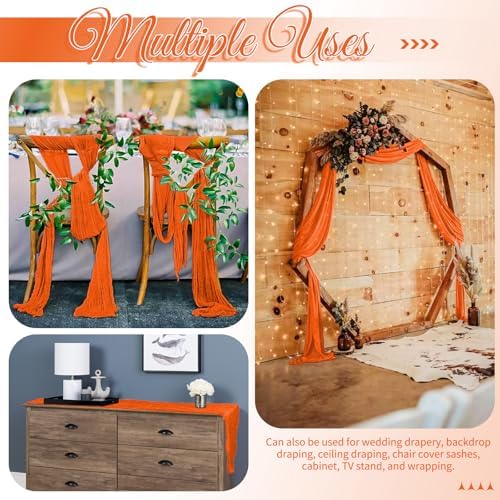 16 Pack Orange Table Runner 10FT Cheesecloth Table Runner Boho Gauze Table Runners Long Rustic Sheer Fabric Table Runners for Wedding Party Bridal Shower Farmhouse & Home Decor - Image 5