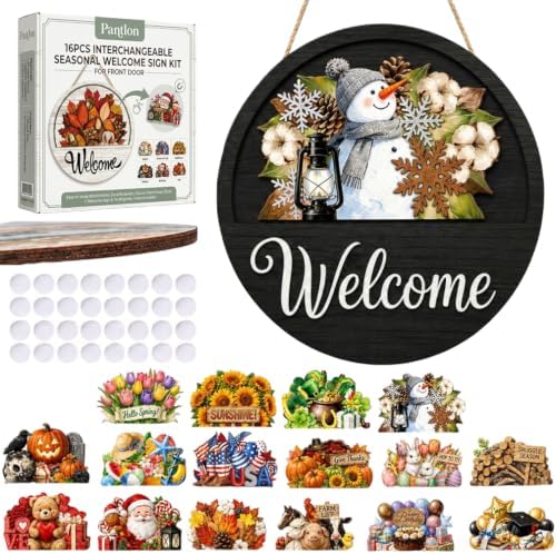 16 PCS Interchangeable Welcome Sign for Front Door Every Season Decoration by Unknown