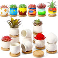 Remerry 24 Pcs 2.5 Inch Mini DIY Ceramic Succulent Pots with Bamboo Tray by Remerry