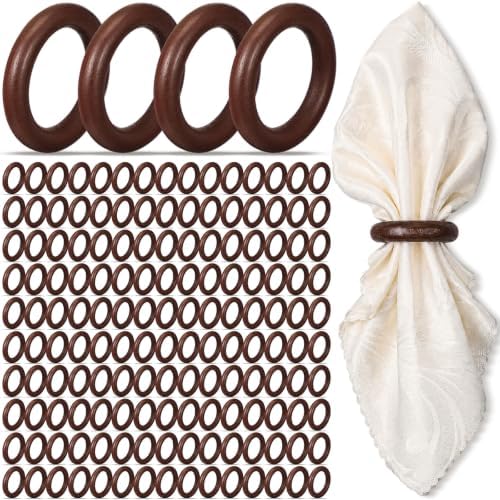 Thenshop 150 Pcs Decorative Wooden Napkin Rings Bulk Exquisite, Dark Brown by Thenshop