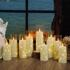 Nimiko Flickering Flameless LED Candles,Battery Operated Candles 9 Pcs with Embedded Star String,Acrylic LED Pillar Candles with Remote,Suitable for Home Decoration to Create an Atmosphere (Ivory) - Image 6