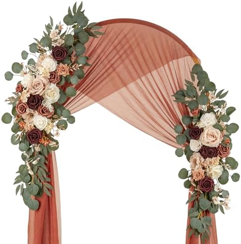 Ting's time Wedding Arch Flower Pack of 2 Artificial Silk Large Flower Swag Welcome Sign Floral Swag Reception Backdrop Floral Decor for Fall Wedding Party Ceremony（Terracotta & Champagne） by TingsTime