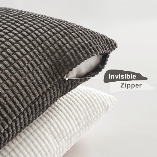 Topfinel Neutral Grey Pillow Covers Set of 4,Boho Sofa Throw Pillows Covers for Couch-Multi Combo 20" x 20" Set of 4-Corduroy Textured Fun Holiday Home Decor Euro Shams - Image 4