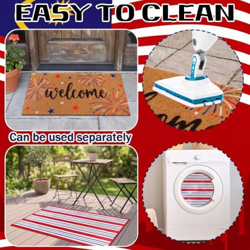 Moucuny 2 Pcs 4th of July Coir Door Mat Outdoor, Patriotic Non-Slip Decor - Image 3