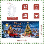 Merry Christmas Garage Door Banner 7x16FT Snowy Village Scene with Car & Tree, Holiday Garage Door Cover for Outdoor Xmas Decorations - Image 4