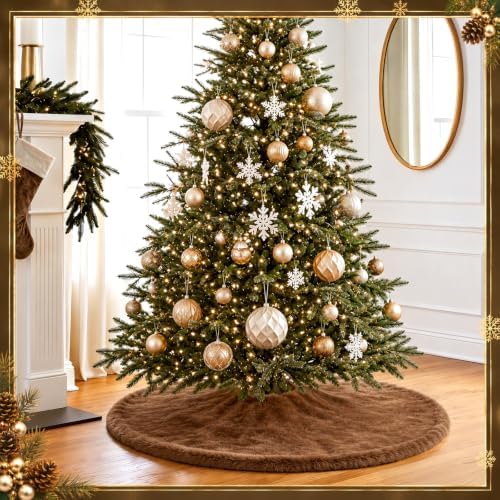 Viorawhite Dark Brown Christmas Tree Skirt, 60 Inch Large Faux Fur - Image 6