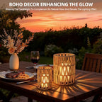 Rattan Boho Hurricane Candle Holder: Set of 2 Pillar Candle Holders with Glass Lanterns Cylinders—Farmhouse Decorative for Living Room, Table Centerpiece - Image 5