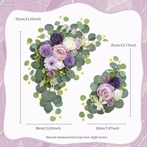 Odouzy Artificial Wedding Arch Flowers for Wedding Sign,Set of 2 for Wedding Welcome Ceremony Sign,Faux Floral Swags,Wedding, Banquet and Reception Backdrop Floral Decoration (Purple) - Image 2