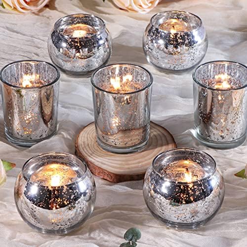 DEVI Silver Votive Tealight Candle Holders 24PCS, Mercury Glass Candle Holders for Table Centerpieces, Tea Party Wedding Table Decor by DEVI