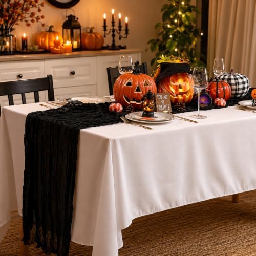 8 Pack Black Cheesecloth Table Runner 120 Inch Boho Wedding Decor by Fixwal