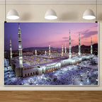 Leowefowa Mecca Mosque Backdrop 10x6.5ft Eid Mubarak Mosque Night View Photography Background Muslims Travel Historical Building Decorations Portraits Banner Photo Booth Props Vinyl - Image 2