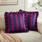 vctops Ruffle Square Throw Pillow Covers Boho Pink and Red Striped Decorative Pillowcases Set of 2, Soft Velvet Accent Cushion Cover Cases for Sofa Bed Living Room Decor (Blue Purple,18"x18") - Image 2