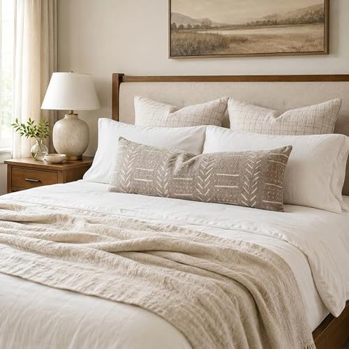 BlissBlush Decorative Long Lumbar Pillow Cover 14x36 for Bed, Taupe Soft Woven Chenille Accent Pillow Cover for Bedroom Couch Sofa, Textured Farmhouse Boho Cushion Cover - Image 3