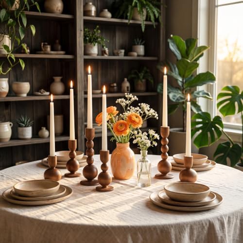 Mumufy 12 Pcs Wooden Candle Holders, Wood Taper Candlestick Holders Vintage Rustic Farmhouse Mid Century Candle Stand Set for Table Centerpiece, Wedding, Dining Table, Mantel and Home Decor (Brown) - Image 4