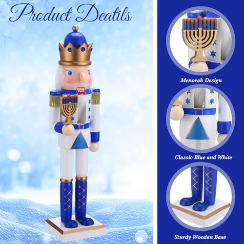 Blosssound 16" Hanukkah Nutcracker Decoration Wooden Jewish Figure, Menorah - Image 3