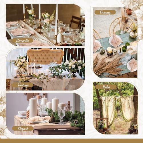 2 Cheesecloth Table Runners and 24 Napkins Set 10 FT Boho Cheese Cloth Table Runners 20 x 20 Inch Rustic Wrinkled Gauze Napkins for Wedding Birthday Baby Shower Party Decor (Champagne) - Image 6