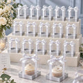 Gerrii 100 Pcs Clear Plastic Individual Cupcake Boxes 3.5" Single Cupcake Containers Transparent Ornament Gift Box with Inserts and Ribbon for Wedding Baby Shower Party Favor (Silver) by Gerrii