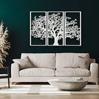 3 Panels Family Tree Metal Wall Decor Tree of Life Metal Wall Art, Home Bedroom Living Room Decor 3D Wall Art 3 Panels Family Tree Metal Wall Decor Modern Decoration (White, 69"W x 46"H/175x117cm) - Image 2